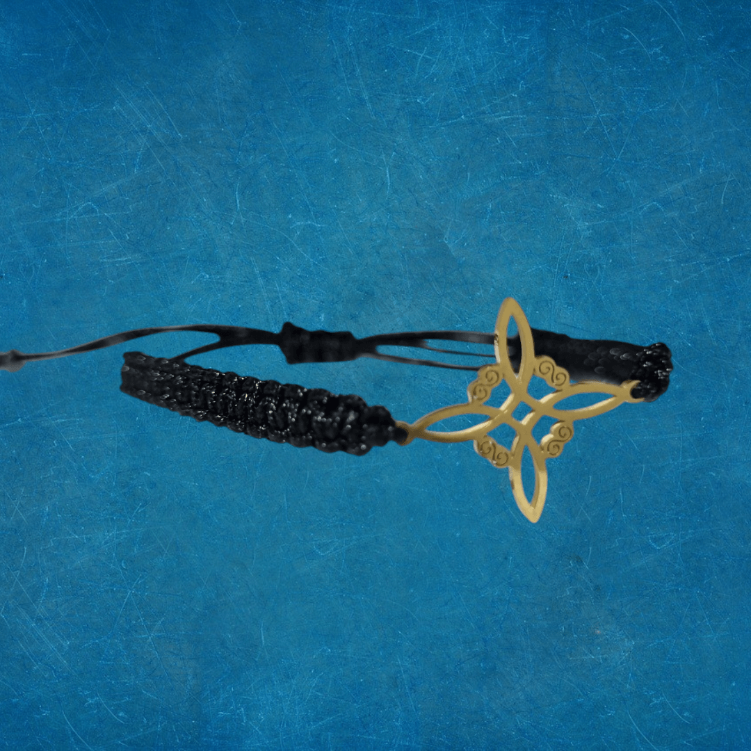 Pulsera Tejida Nudo De Bruja Dorado