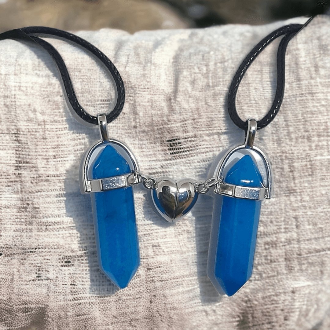 Collares Cuarzo Corazón Magnético Azules - Diversa Colección