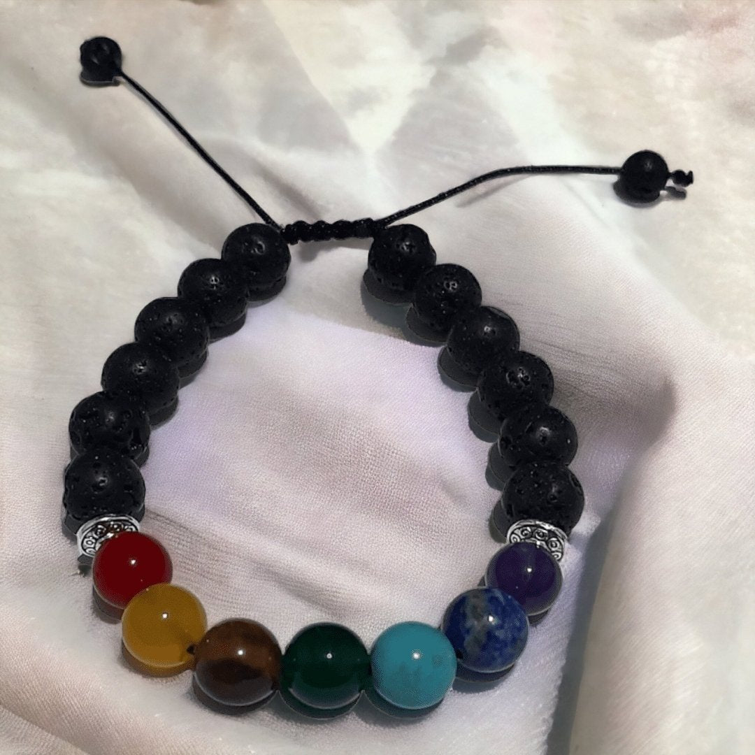 Pulsera 7 chakras & Piedra Volcánica - Diversa Colección