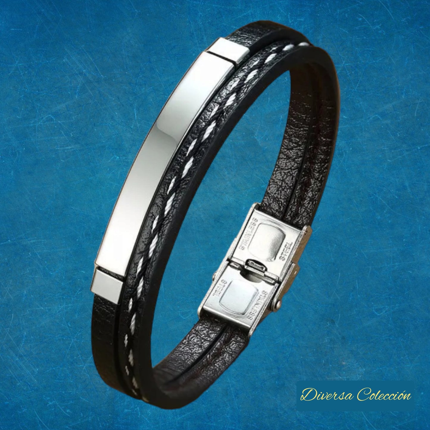 Pulsera Cuero & Placa - Diversa Colección
