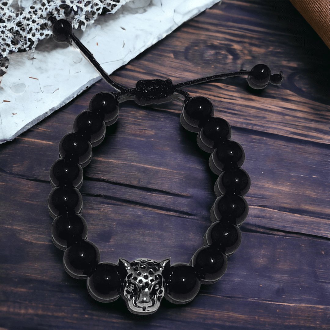 Pulsera Leopardo Piedra Obsidiana - Diversa Colección