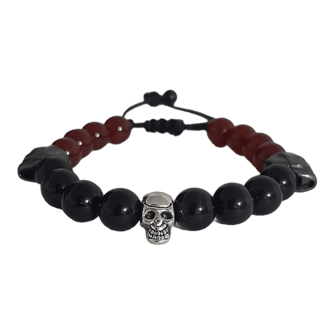 Pulsera Triple Skull Ágata & Obsidiana - Diversa Colección