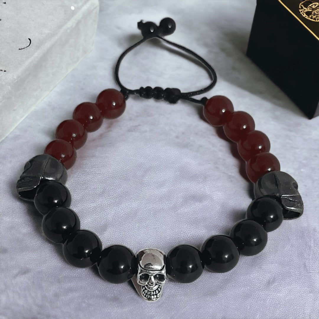 Pulsera Triple Skull Ágata & Obsidiana - Diversa Colección