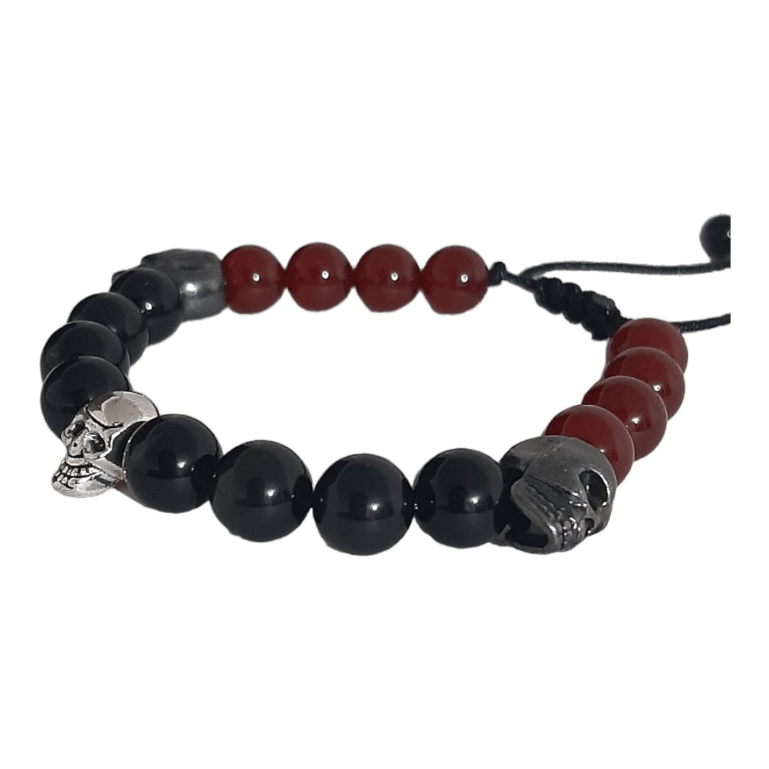 Pulsera Triple Skull Ágata & Obsidiana - Diversa Colección
