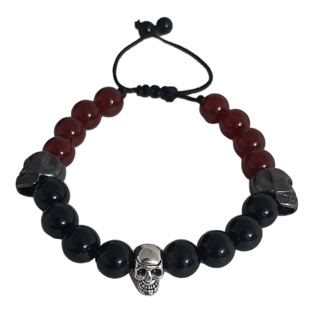 Pulsera Triple Skull Ágata & Obsidiana - Diversa Colección