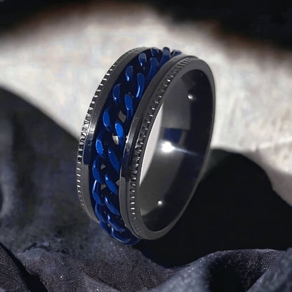 Anillo Cadena Giratoria Azul - Diversa Colección