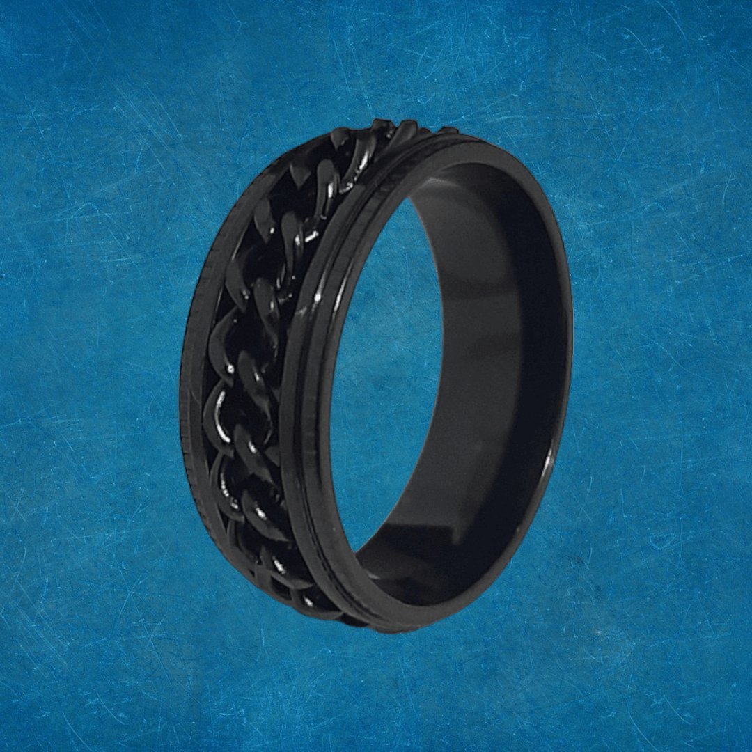 Anillo Cadena Giratoria Negro - Diversa Colección