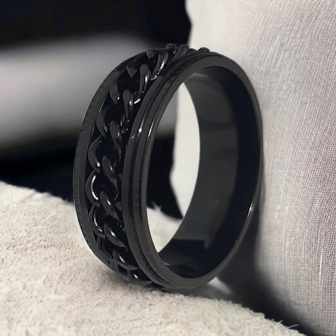 Anillo Cadena Giratoria Negro - Diversa Colección