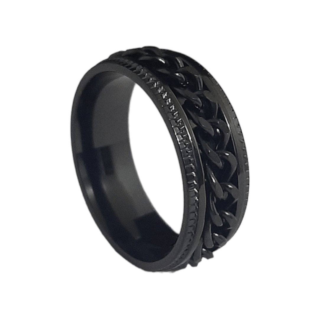 Anillo Cadena Giratoria Negro - Diversa Colección