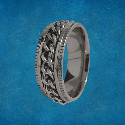 Anillo Cadena Giratoria Plateado - Diversa Colección