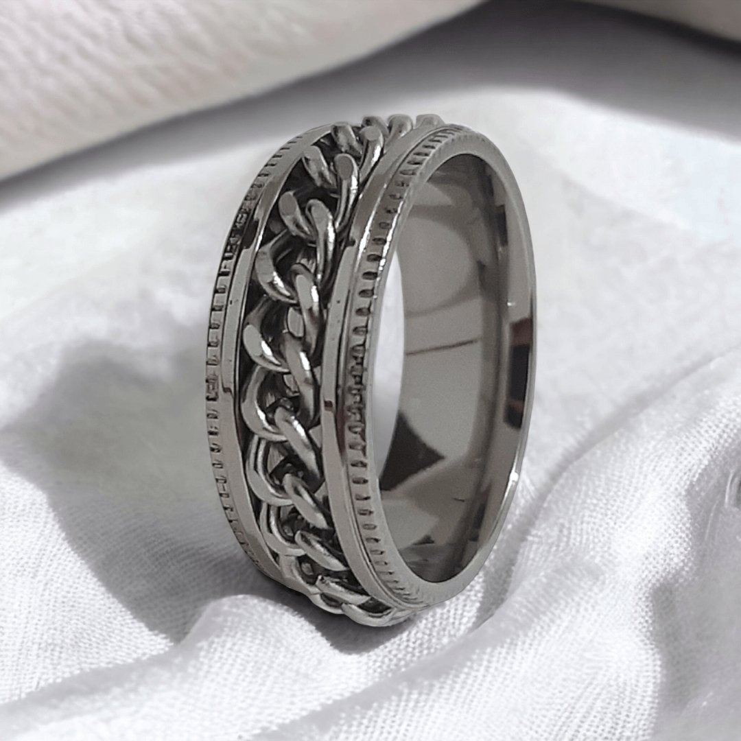 Anillo Cadena Giratoria Plateado - Diversa Colección