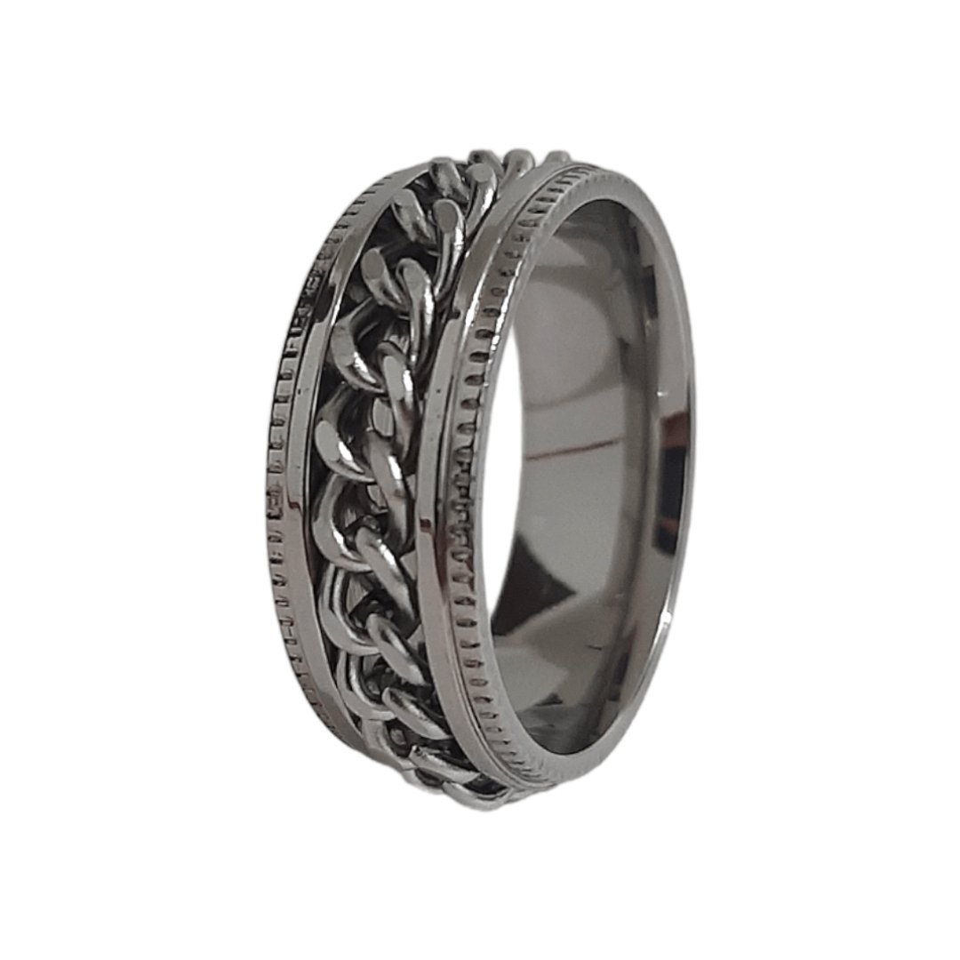 Anillo Cadena Giratoria Plateado - Diversa Colección