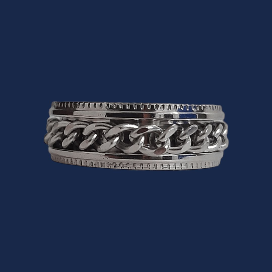 Anillo Cadena Giratoria Plateado - Diversa Colección