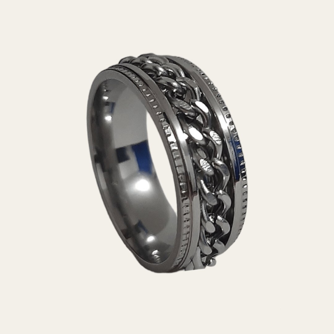 Anillo Cadena Giratoria Plateado - Diversa Colección