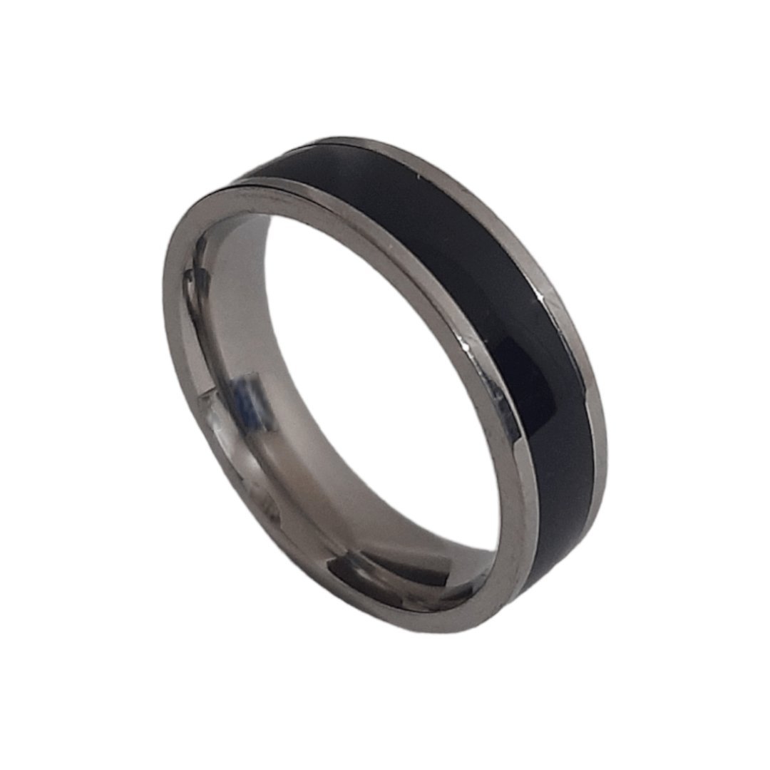 Anillo Línea Negro & Plata - Diversa Colección