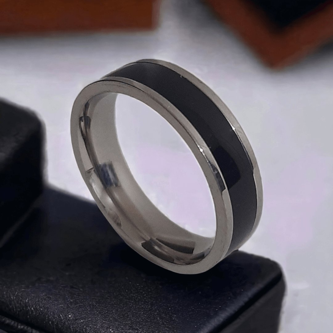 Anillo Línea Negro & Plata - Diversa Colección