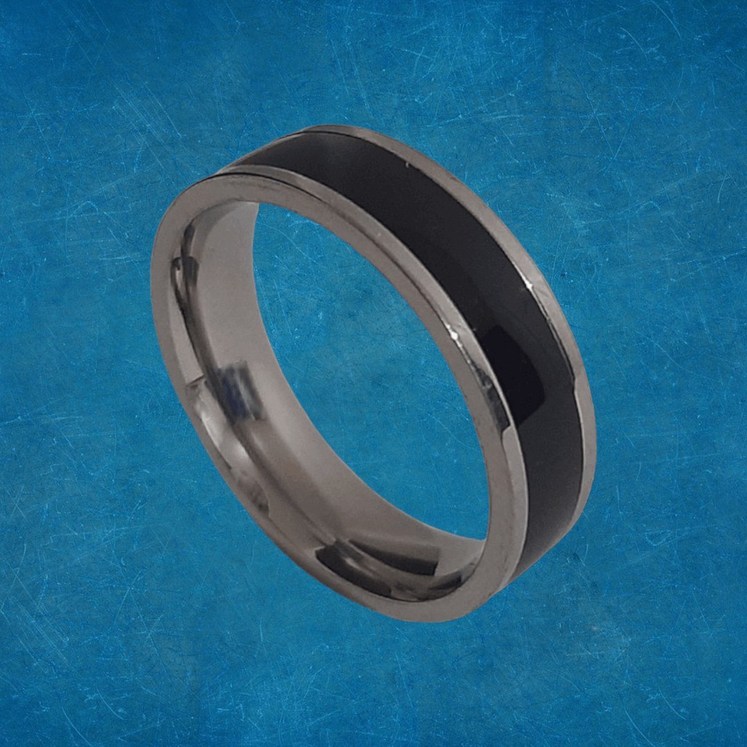 Anillo Línea Negro & Plata - Diversa Colección