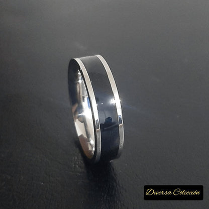 Anillo Línea Negro & Plata - Diversa Colección