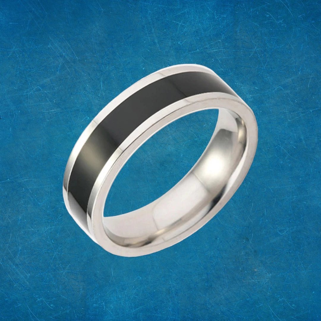 Anillo Línea Negro & Plata - Diversa Colección