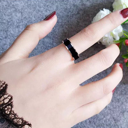 Anillo Línea Negro & Plata - Diversa Colección