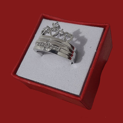 Anillos Corona Plata S925 Ajustables Pareja - Diversa Coleccion