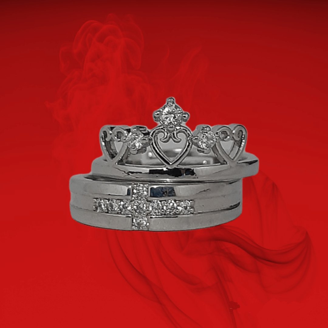 Anillos Corona Plata S925 Ajustables Pareja - Diversa Coleccion