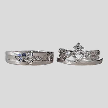 Anillos Corona Plata S925 Ajustables Pareja - Diversa Coleccion