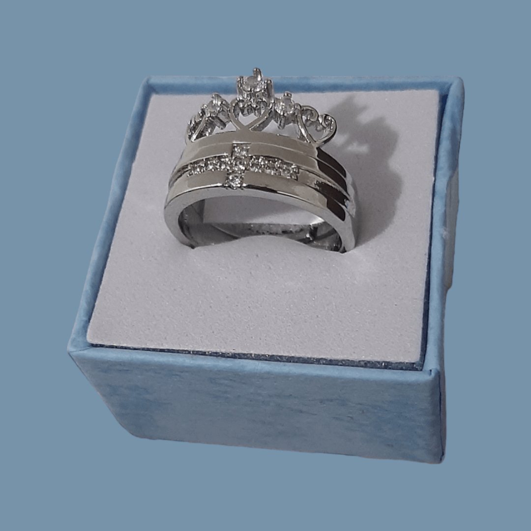 Anillos Corona Plata S925 Ajustables Pareja - Diversa Coleccion