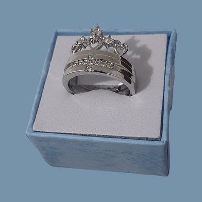 Anillos Corona Plata S925 Ajustables Pareja - Diversa Coleccion