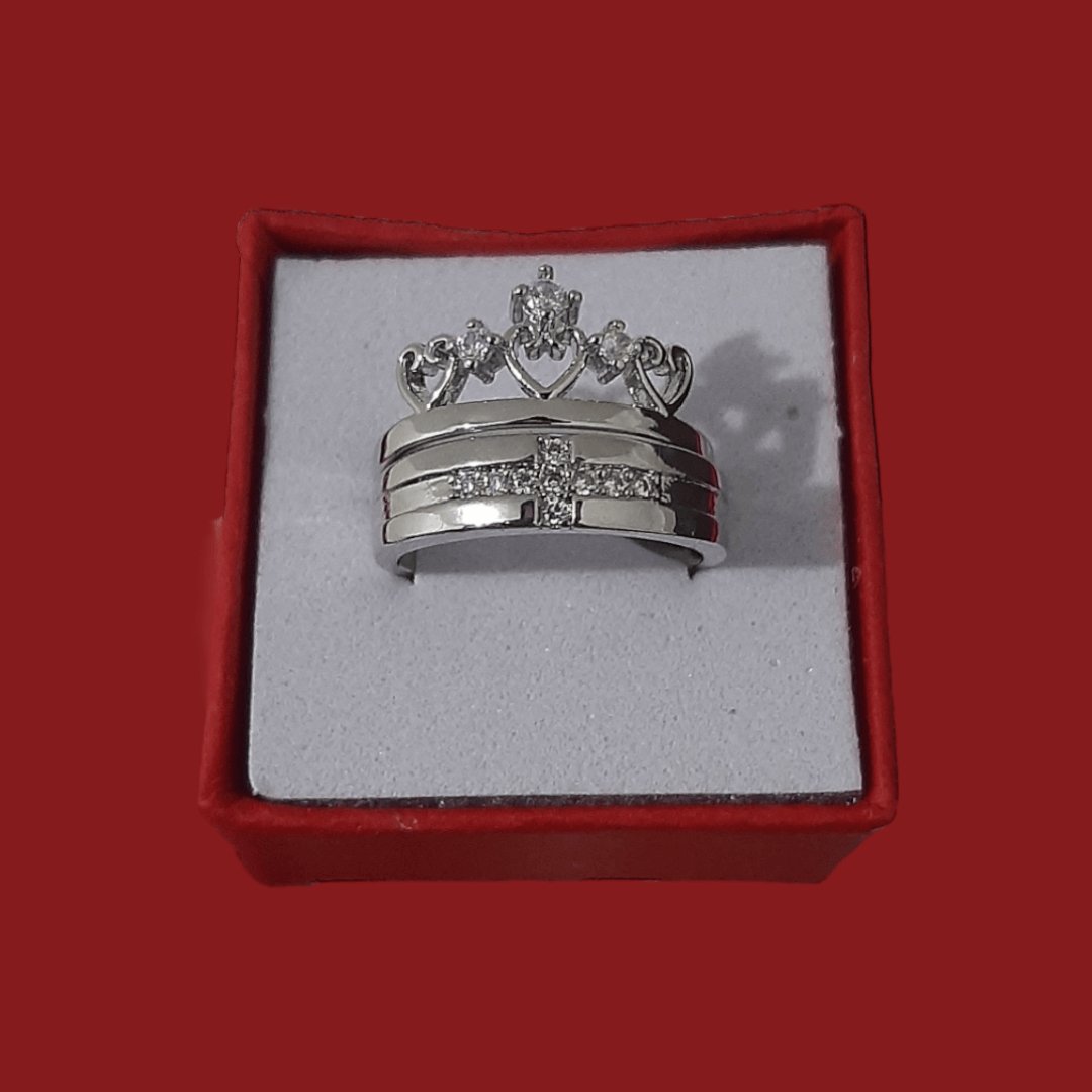 Anillos Corona Plata S925 Ajustables Pareja - Diversa Coleccion