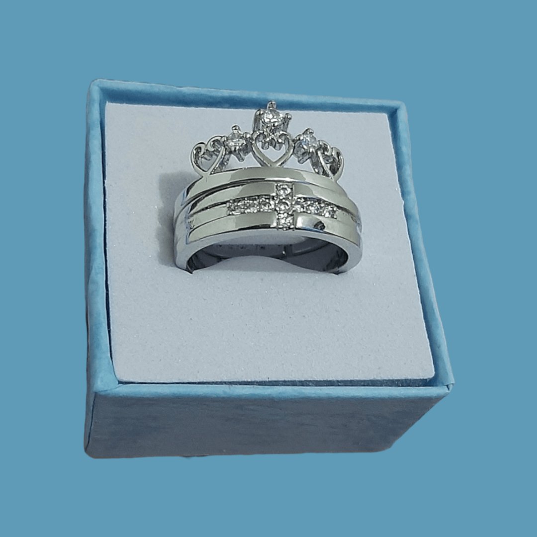 Anillos Corona Plata S925 Ajustables Pareja - Diversa Coleccion