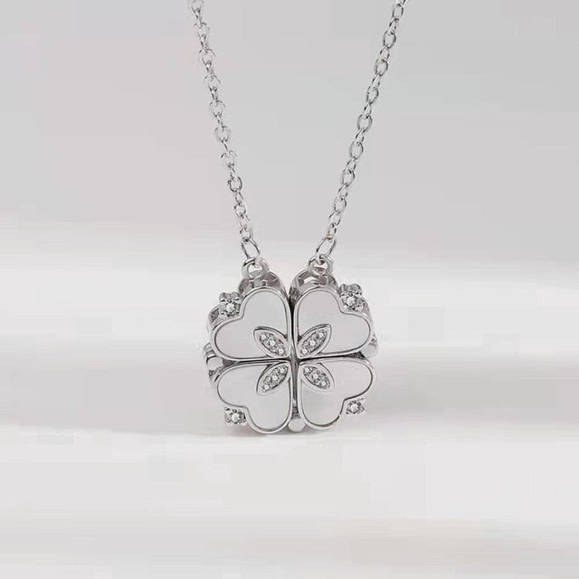 Collar Colgante Trébol & Corazón Blanco - Diversa Coleccion