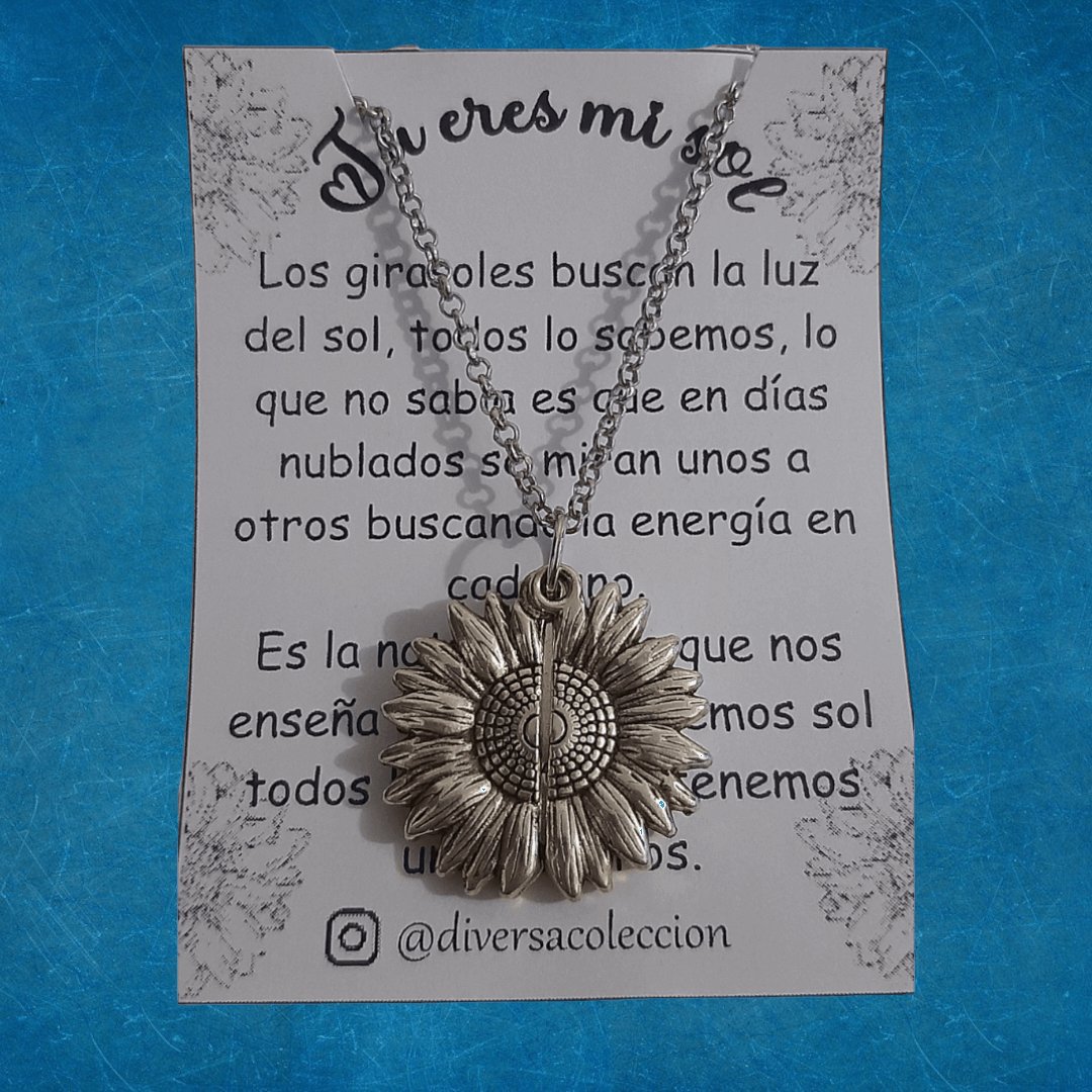 Collar Girasol You Are My Sunshine Plateado - Diversa Colección