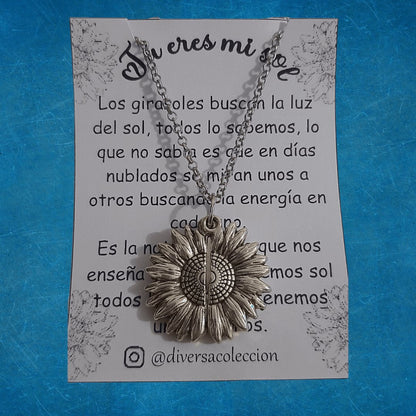 Collar Girasol You Are My Sunshine Plateado - Diversa Colección