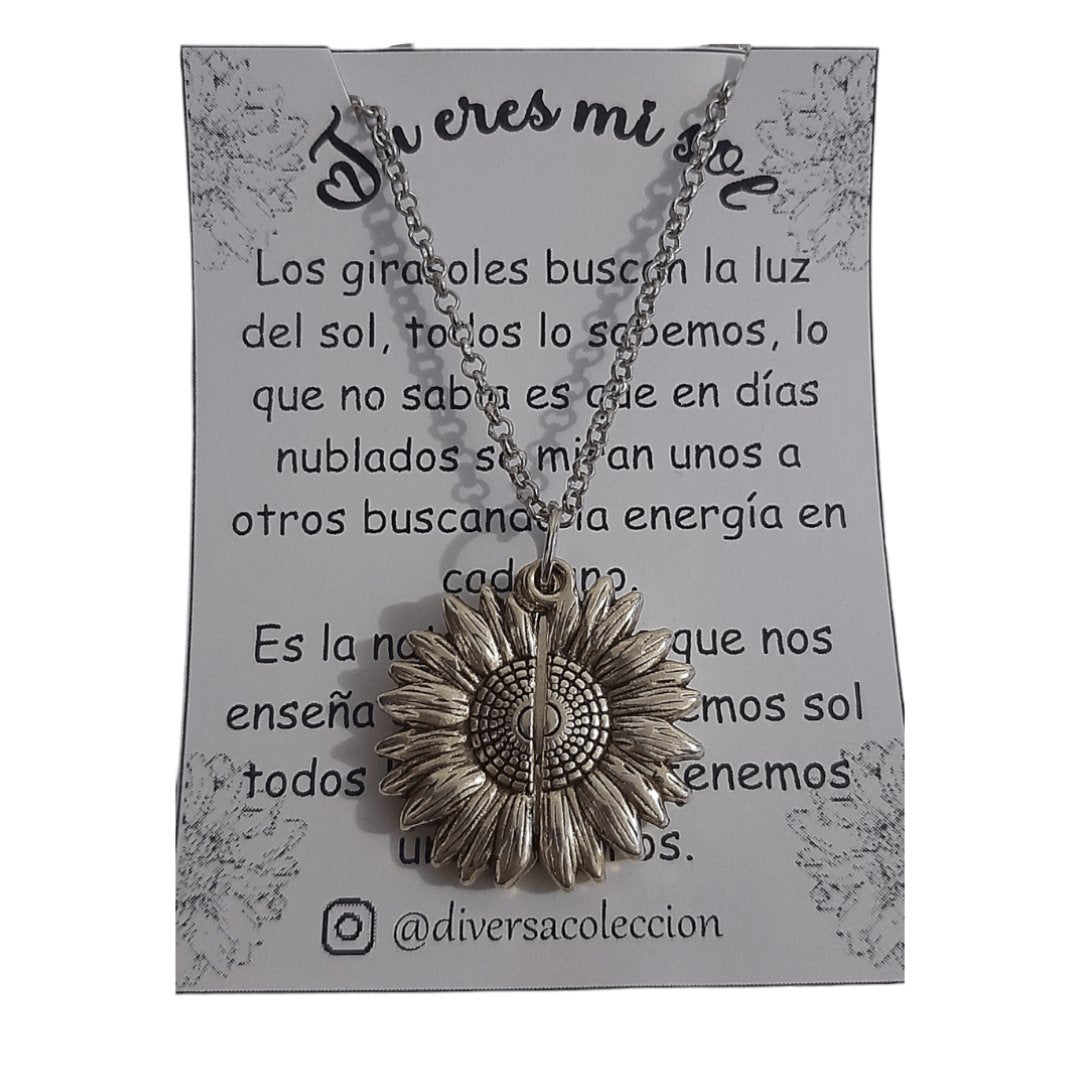 Collar Girasol You Are My Sunshine Plateado - Diversa Colección