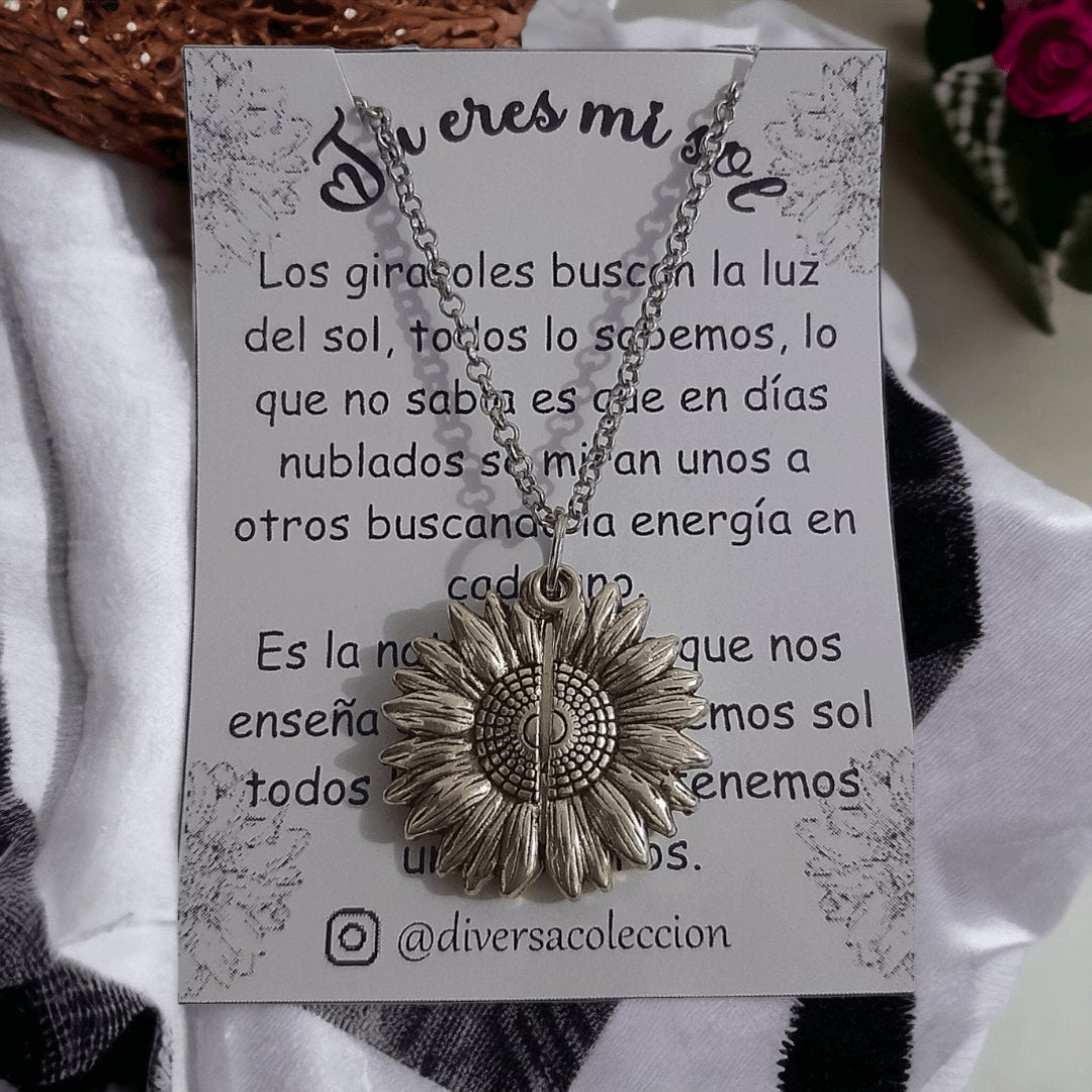 Collar Girasol You Are My Sunshine Plateado - Diversa Colección