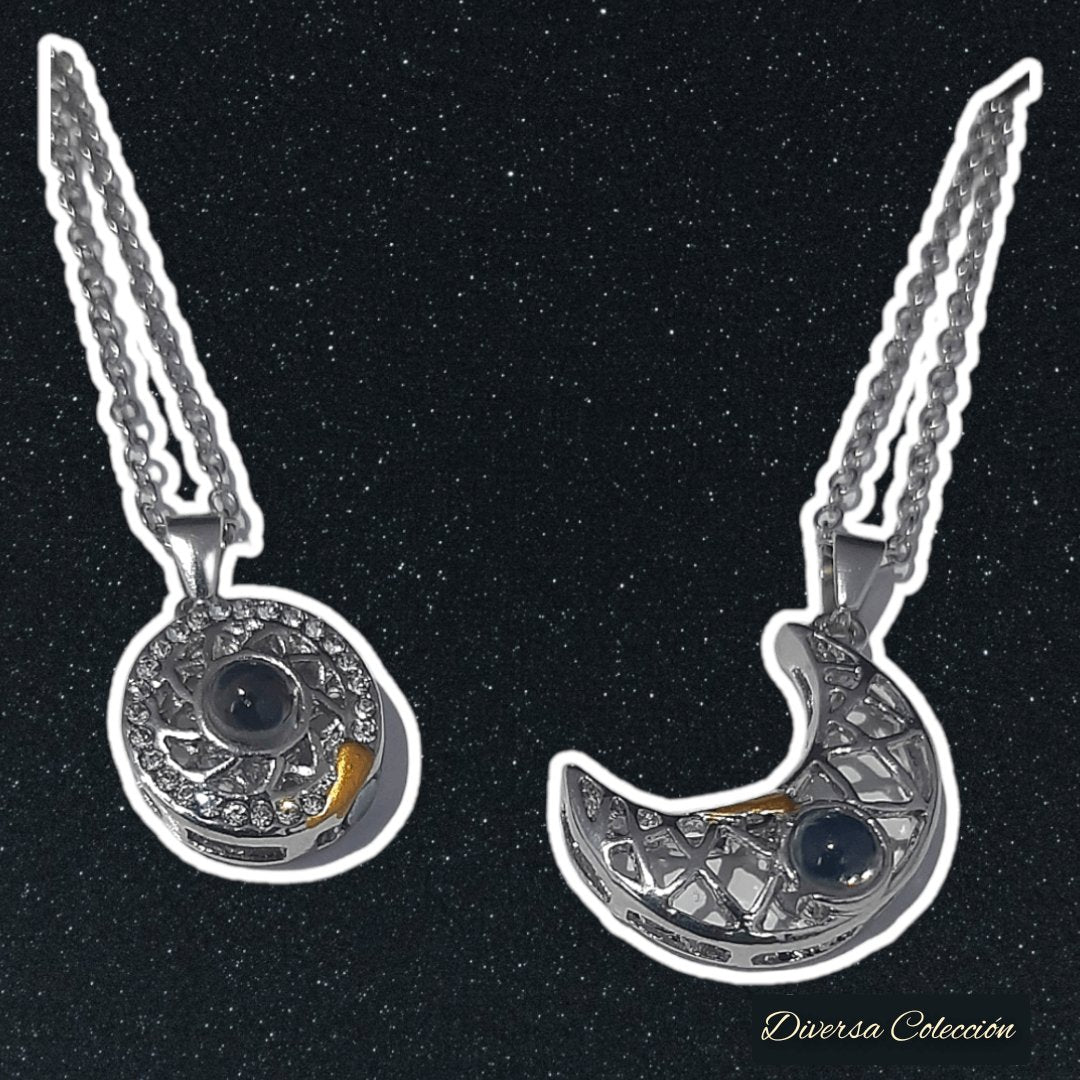 Collar Sol y Luna Proyección 100 Idiomas Plateado 2 - Diversa Colección