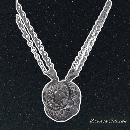 Collar Sol y Luna Proyección 100 Idiomas Plateado - Diversa Colección
