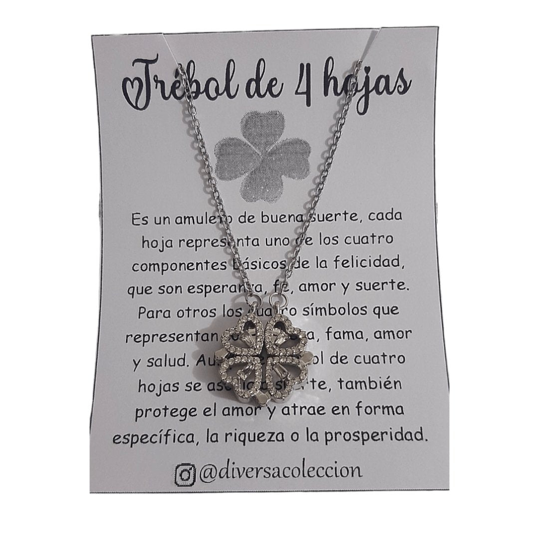 Collar Trébol & Corazón Plateado - Diversa Colección