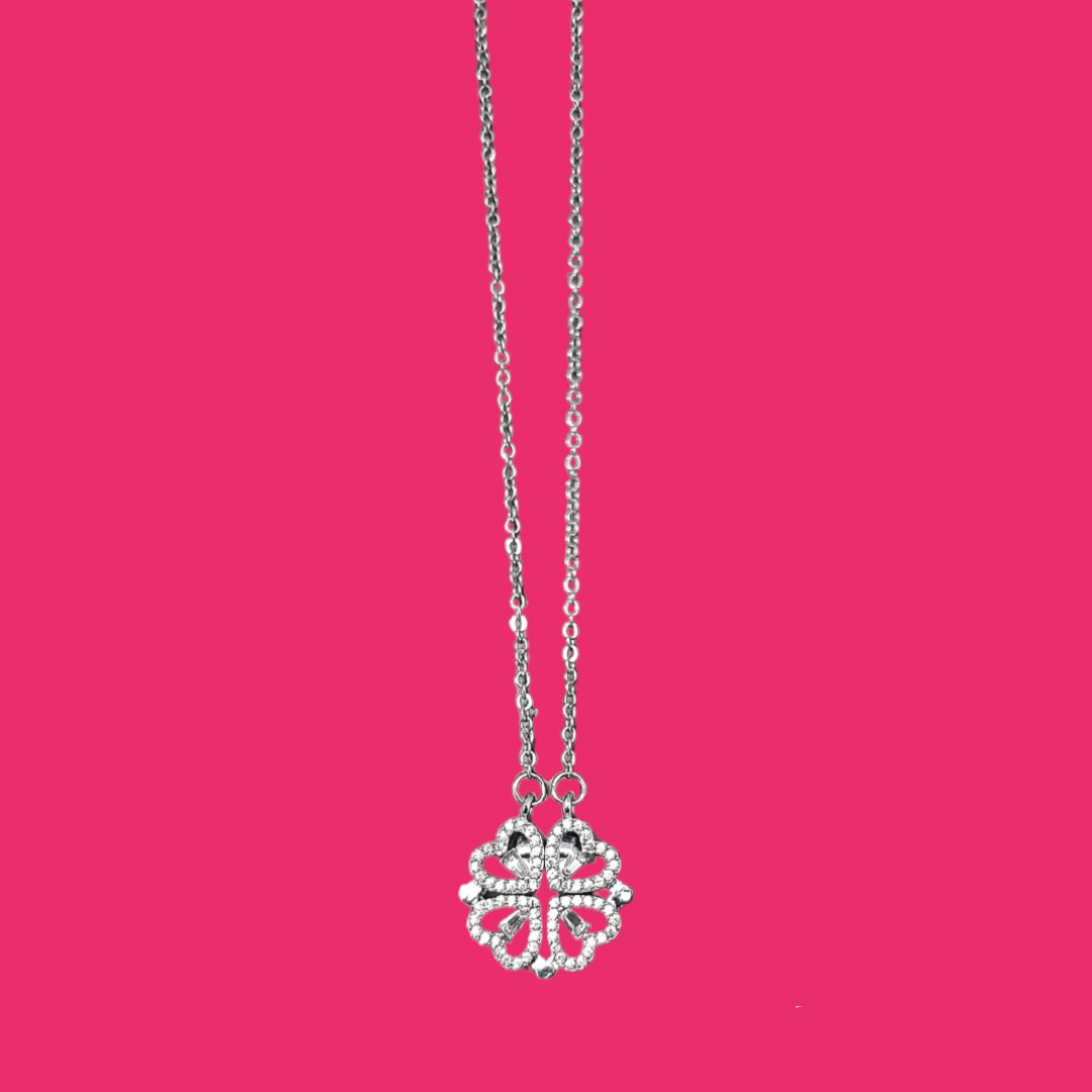 Collar Trébol & Corazón Plateado - Diversa Colección