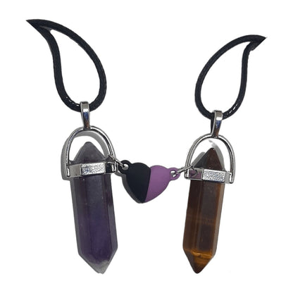 Collares Cuarzo Corazón Magnético Amatista & OjoTigre - Diversa Colección
