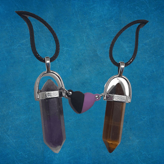 Collares Cuarzo Corazón Magnético Amatista & OjoTigre - Diversa Colección