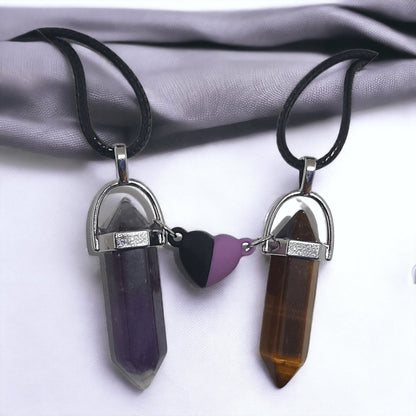 Collares Cuarzo Corazón Magnético Amatista & OjoTigre - Diversa Colección