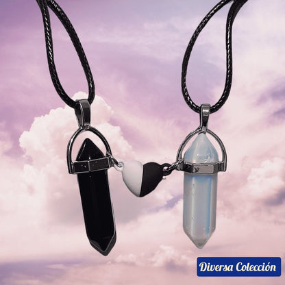 Collares Cuarzo Corazón Magnético B&W - Diversa Colección