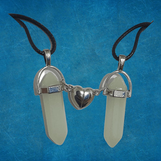 Collares Cuarzo Corazón Magnético Luminosos Azul Verdoso - Diversa Colección