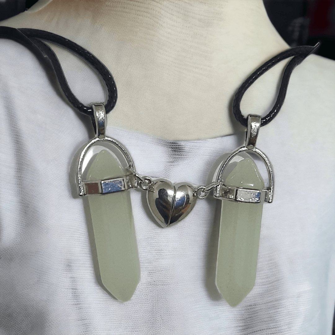 Collares Cuarzo Corazón Magnético Luminosos Azul Verdoso - Diversa Colección