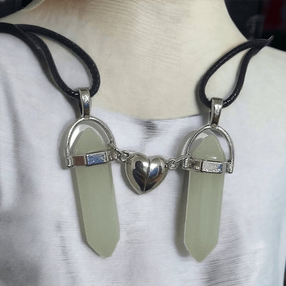 Collares Cuarzo Corazón Magnético Luminosos Azul Verdoso - Diversa Colección