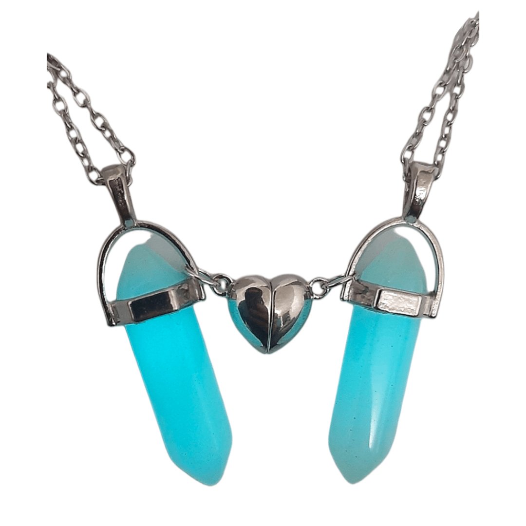 Collares Cuarzo Corazón Magnético Luminosos Azul Verdoso - Diversa Colección