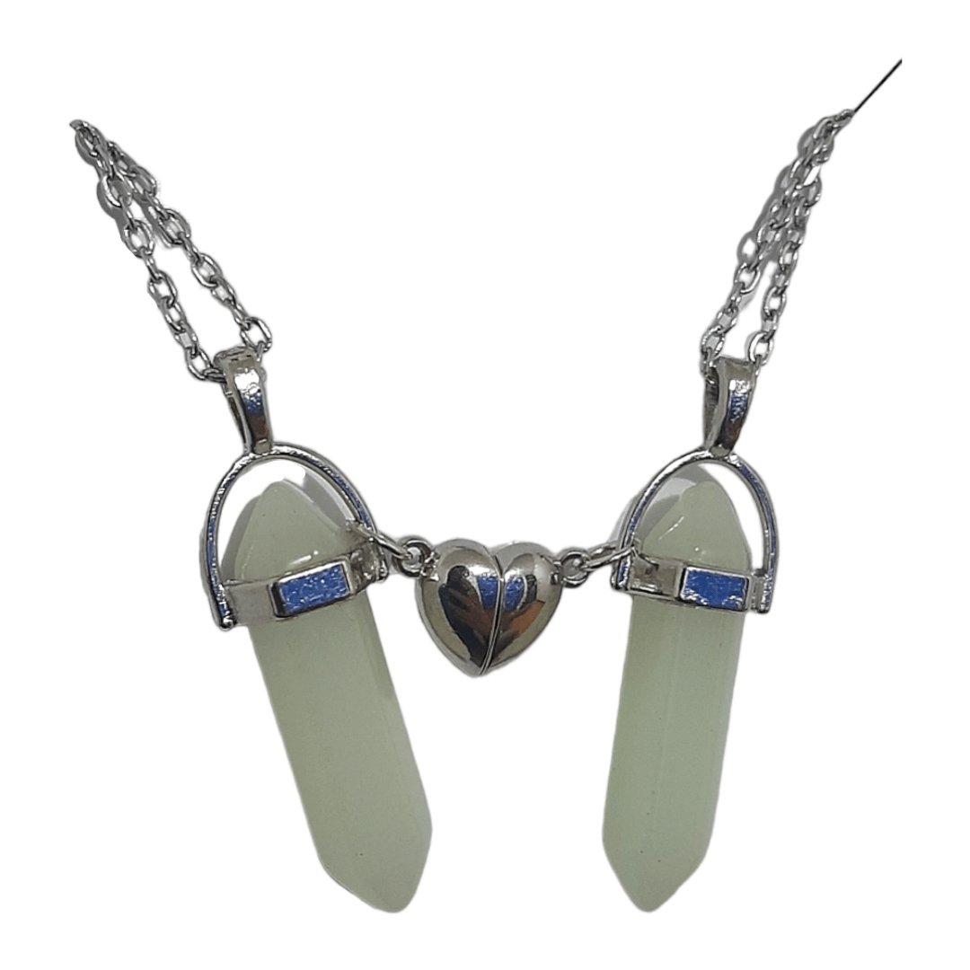 Collares Cuarzo Corazón Magnético Luminosos Azul Verdoso - Diversa Colección