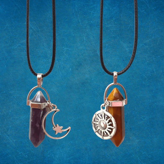 Collares Sol y Luna Amatista & OjoTigre - Diversa Colección